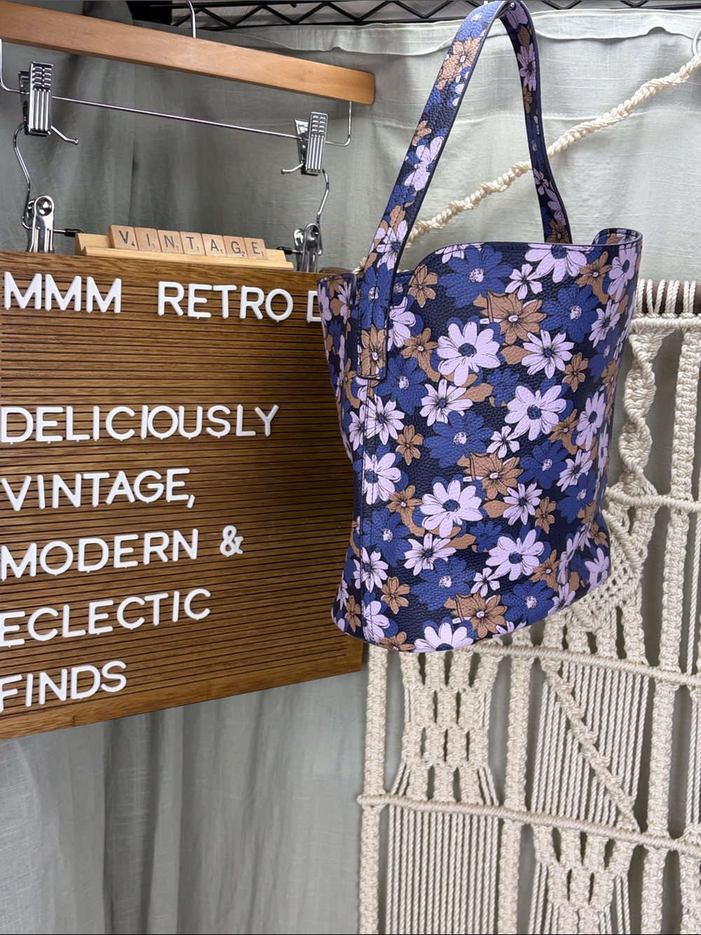 Vera Bradley Faux Leather Slouchy Bucket Bag in Trellis Floral pattern